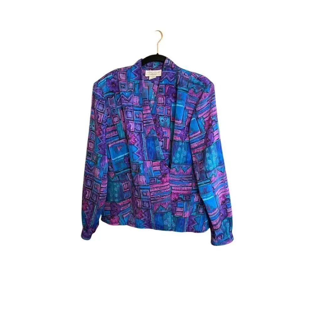 Rebecca Lynn vintage women’s 80s multicolored long sleeve blouse S/14